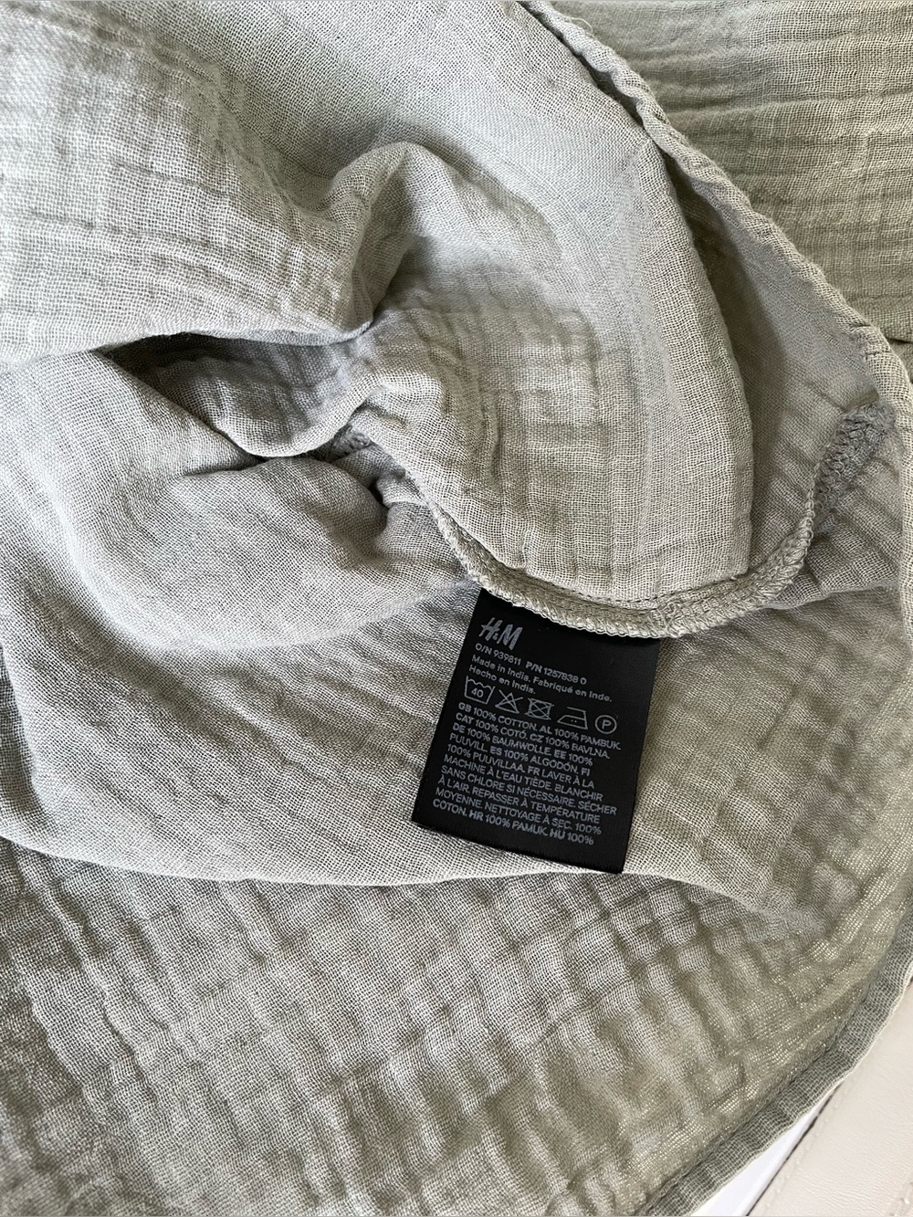 H&M Sage Green 100% Cotton Gauze Oversized Peasant Blouse XL Boho - Picture 7 of 11